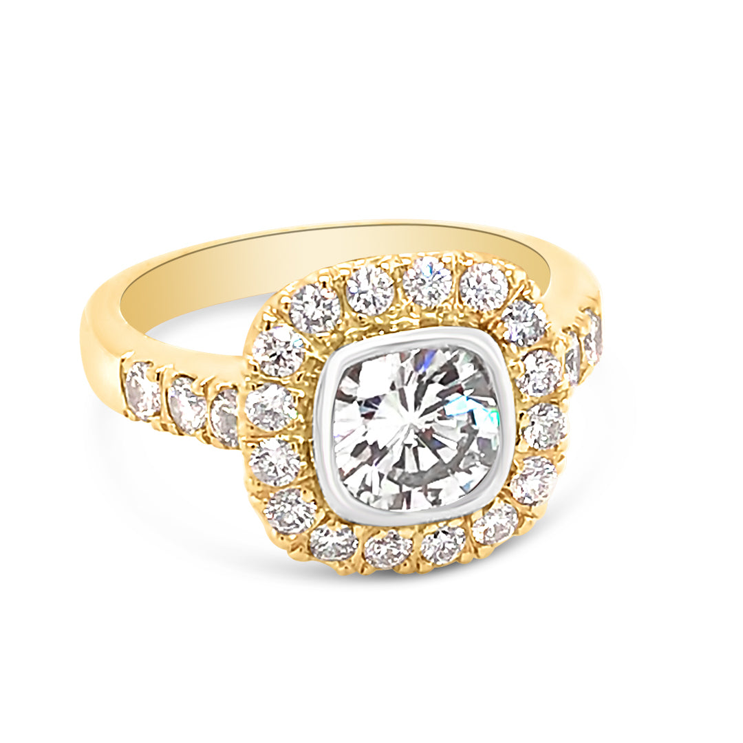 Cushion Halo With Bezel Set Center Diamond